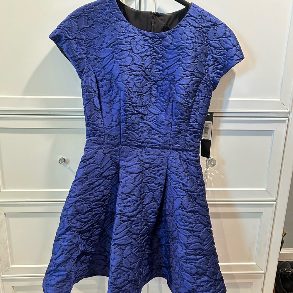 BADGLEY MISCHKA blue brocade dress